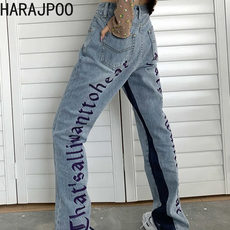Женские джинсы HARAJPOO с высокой талией, Модные свободные прямые уличные брюки в стиле Харадзюку, весна-осень 2021
Женские джинсы HARAJPOO с высокой талией, Модные свободные прямые уличные брюки в стиле Харадзюку, весна-осень 2021