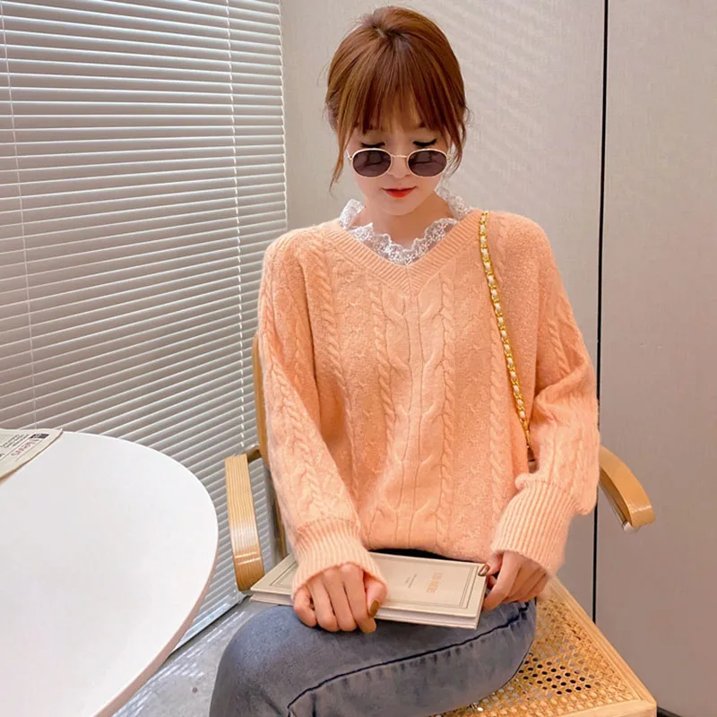 Women V-neck Knitted Autumn Lace Pullover Sweater Pink Casual Long Sleeve Knit Pull Jumpers Female Tops Femme
Women V-neck Knitted Autumn Lace Pullover Sweater Pink Casual Long Sleeve Knit Pull Jumpers Female Tops Femme