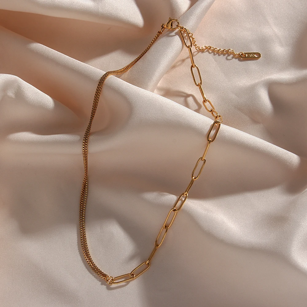 2021 New Asymmetric Paper Clip Box Splicing Gold Chain Choker Necklace Tarnish Free Stainless Steel Necklaces For Women
2021 New Asymmetric Paper Clip Box Splicing Gold Chain Choker Necklace Tarnish Free Stainless Steel Necklaces For Women
