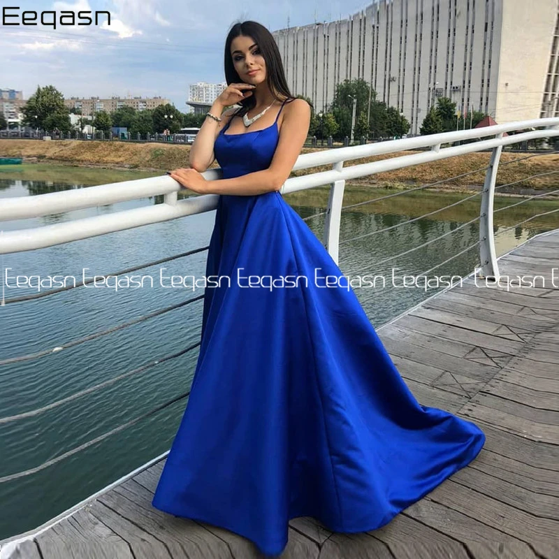 

Eeqasn новые платья для выпускного вечера с открытой спиной 2020 длинное атласное Королевское синее вечернее платье для особых случаев на заказ
