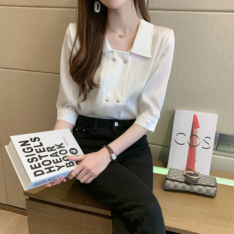 2021Fashion Female Retro Blouses Chiffon Casual Shirt Ladies White Blouse Summer Half sleeve blouse
2021Fashion Female Retro Blouses Chiffon Casual Shirt Ladies White Blouse Summer Half sleeve blouse