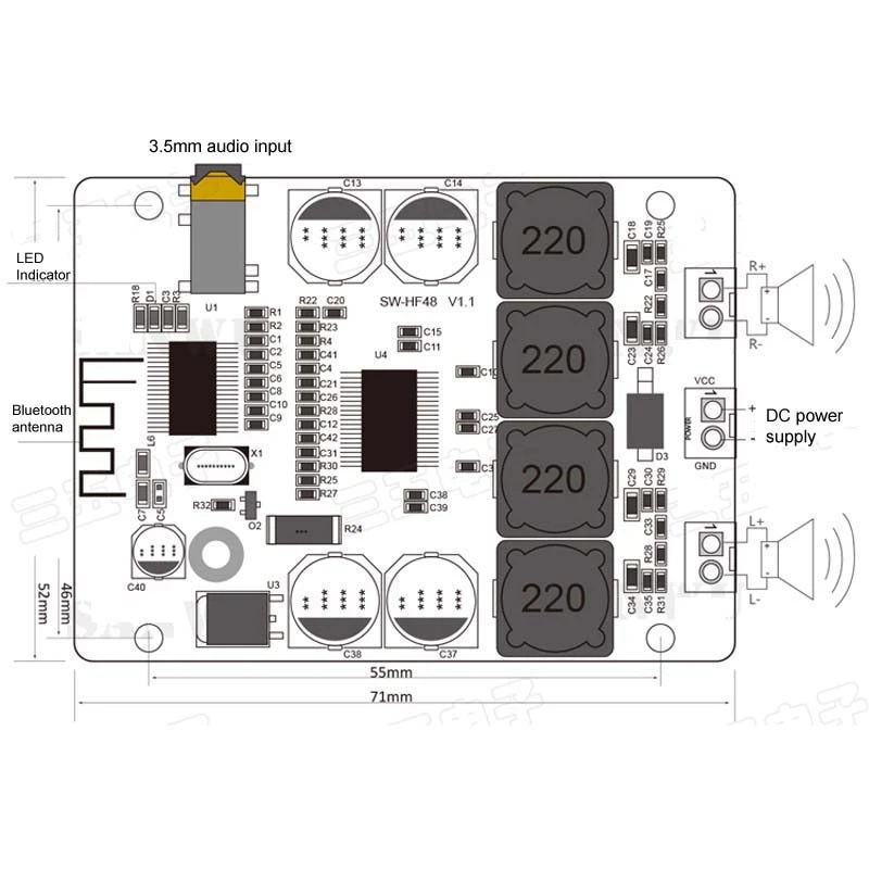 Mini Tpa3118 Bluetooth Digital Power Amplifier Board 2X30W Stereo Amplificador o Dc 8-26V
Mini Tpa3118 Bluetooth Digital Power Amplifier Board 2X30W Stereo Amplificador o Dc 8-26V