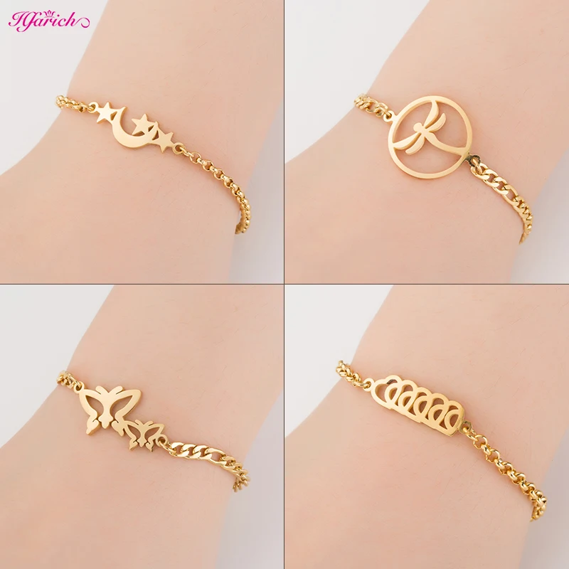 Stainless Steel Chain Bracelet for Women Retro Geometric Crescent Moon Star Bracelet Linked Heart Dragonfly Fashion Jewelry
Stainless Steel Chain Bracelet for Women Retro Geometric Crescent Moon Star Bracelet Linked Heart Dragonfly Fashion Jewelry