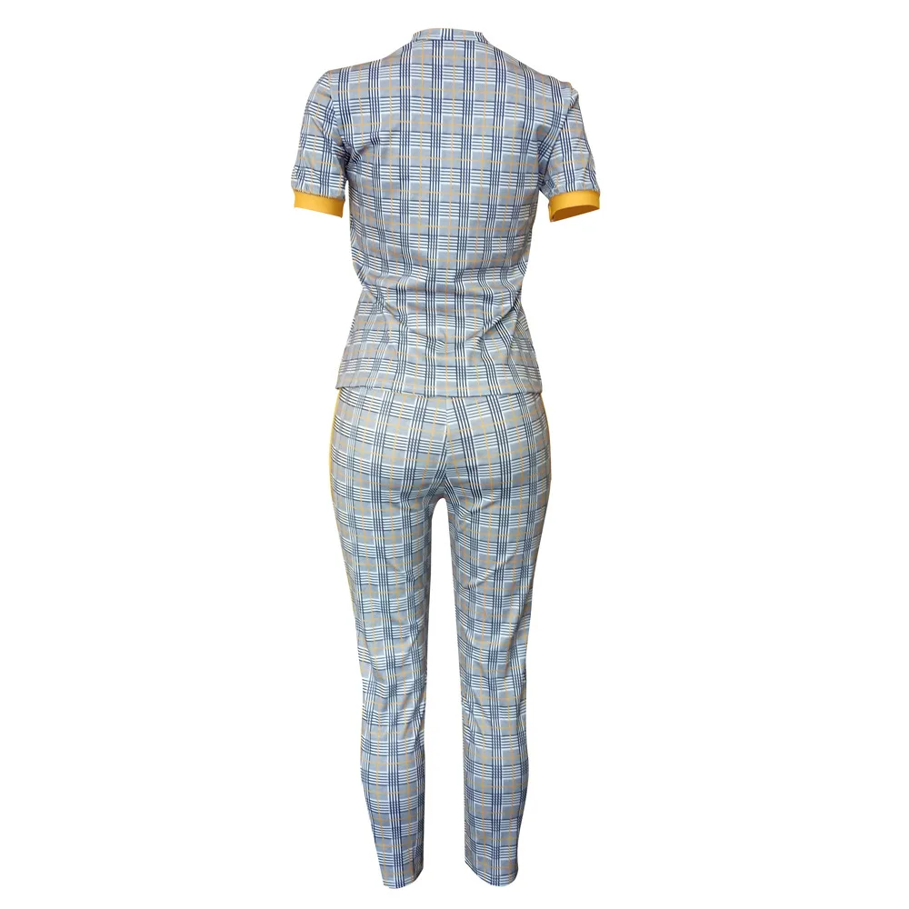 Solid Color Plaid Print Short Sleeves Patchwork Calf-Length Pants Summer Women Suit Hot Style 2 Piece Set
Solid Color Plaid Print Short Sleeves Patchwork Calf-Length Pants Summer Women Suit Hot Style 2 Piece Set