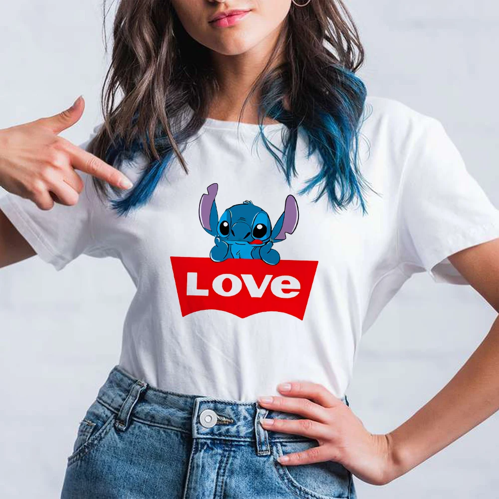 Stitch Fashion Love Print T-shirts Women Harajuku Crewneck Short Sleeve Modern Streetwear Leisucre Disney Top Cartoon Tee Shirt
Stitch Fashion Love Print T-shirts Women Harajuku Crewneck Short Sleeve Modern Streetwear Leisucre Disney Top Cartoon Tee Shirt