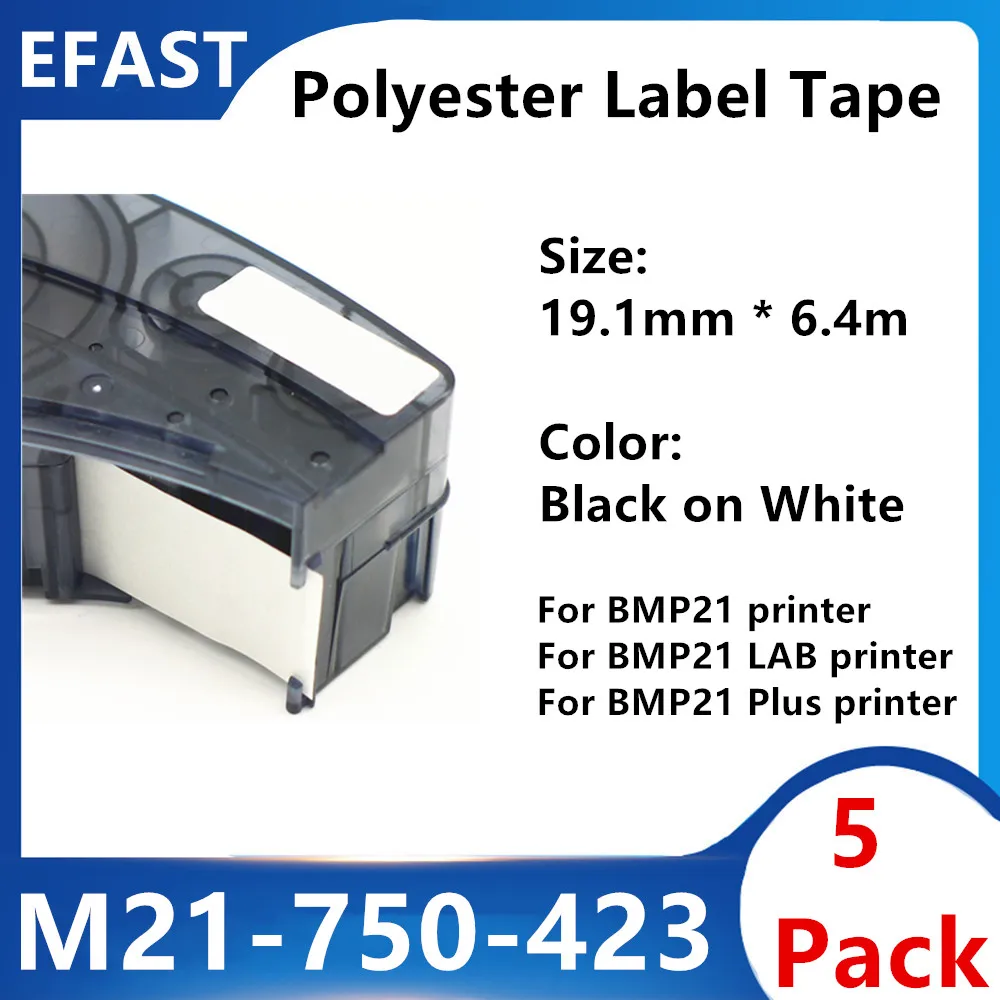 5Pack bmp21 M21 750 423 Polyester Label Tape 0.75" * 21' Ribbon For BMP21 PLUS bmp21 LAB Handheld Ribbon Printer Label Maker
5Pack bmp21 M21 750 423 Polyester Label Tape 0.75" * 21' Ribbon For BMP21 PLUS bmp21 LAB Handheld Ribbon Printer Label Maker