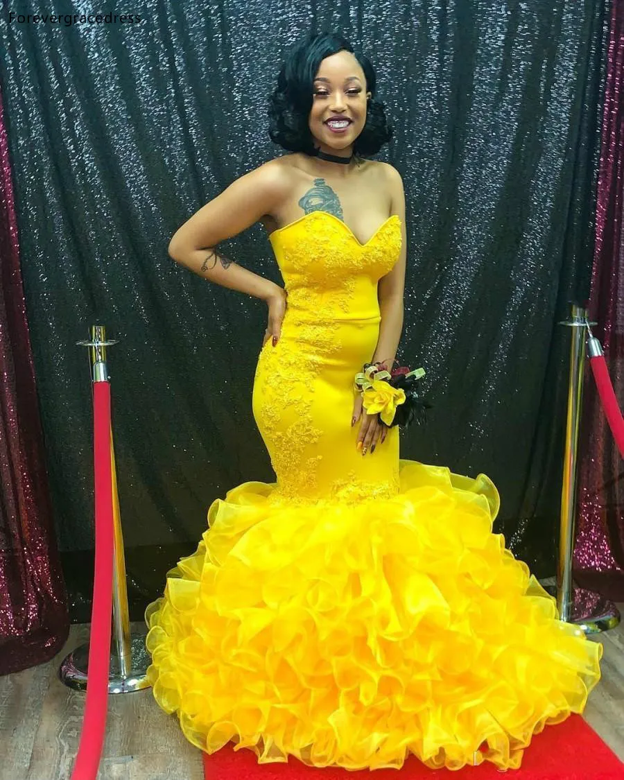 Yellow Mermaid African Girls Prom Dresses Sleeveless Organza Party Gowns Tailor Made Plus Size Available
Yellow Mermaid African Girls Prom Dresses Sleeveless Organza Party Gowns Tailor Made Plus Size Available