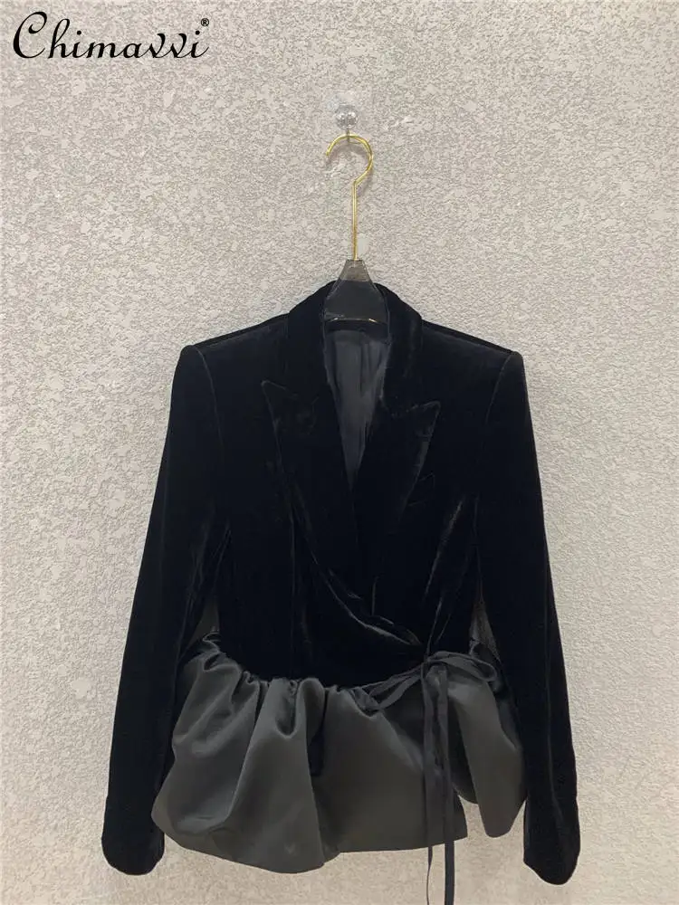Elegant Silk Velvet Stitching Blazer Women Lace Up Oversized Luxury Tweed Blazer Female Long Sleeve Black High Street Blazer
Elegant Silk Velvet Stitching Blazer Women Lace Up Oversized Luxury Tweed Blazer Female Long Sleeve Black High Street Blazer