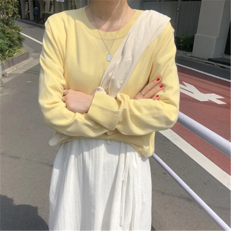 Ins Korean Candy Color Loose Basic Knitted Pullover Tops O-neck Long-sleeved Casual Lady T-shirt for Spring Autumn 2020
Ins Korean Candy Color Loose Basic Knitted Pullover Tops O-neck Long-sleeved Casual Lady T-shirt for Spring Autumn 2020