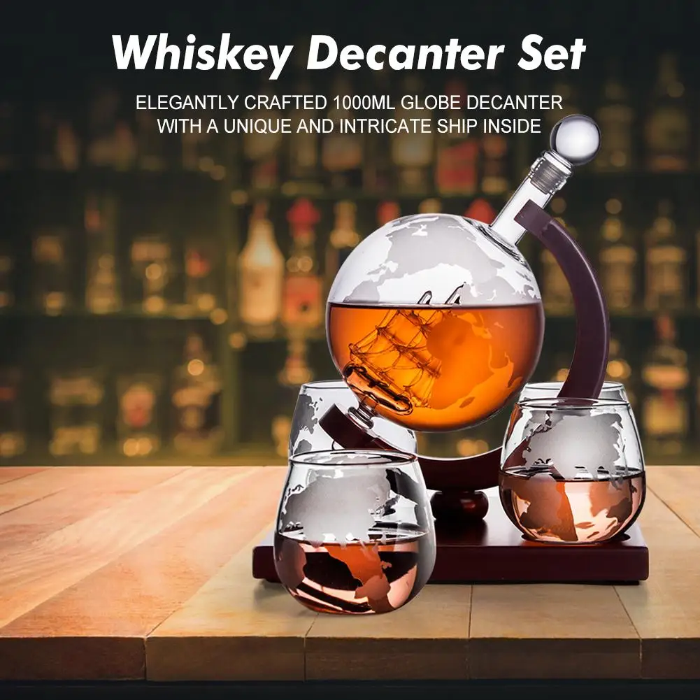Creative Globe Decanter Set with Lead-free Carafe Exquisite Wood-stand and 2 Whisky Glasses Whiskey Decanter Globe Grade Gift
Creative Globe Decanter Set with Lead-free Carafe Exquisite Wood-stand and 2 Whisky Glasses Whiskey Decanter Globe Grade Gift