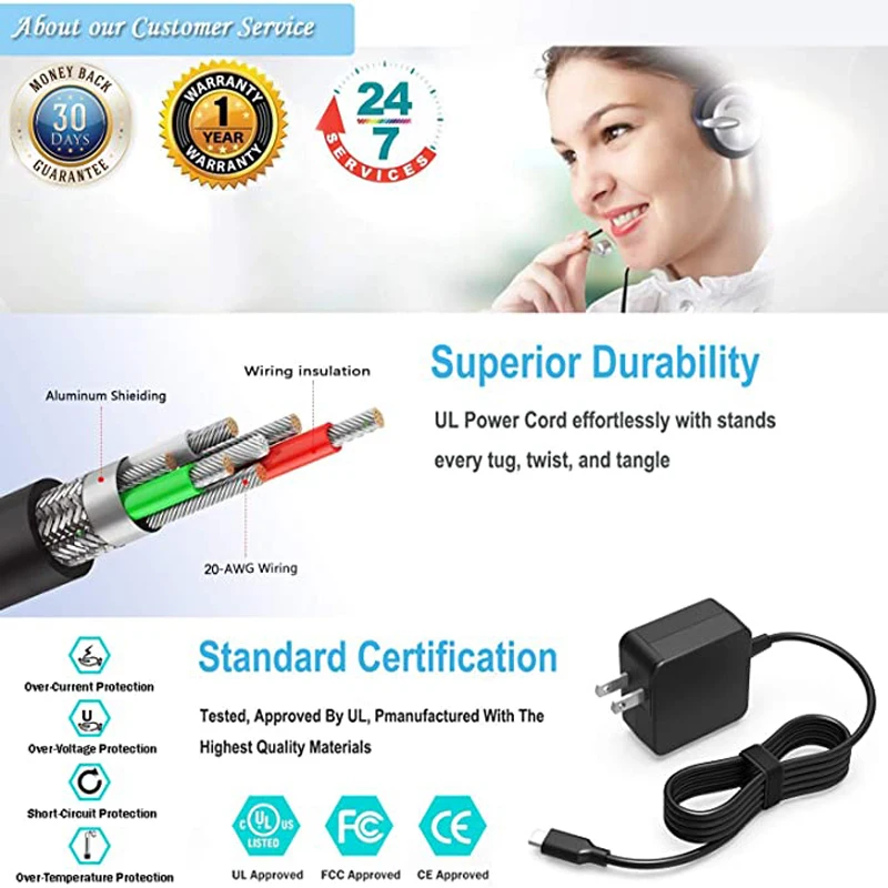 New Origina Type C AC Charger Fit for Acer Chromebook Spin 7 SP714-51 Swift 7 SF713-51 Laptop Power Supply Adapter Cord 
New Origina Type C AC Charger Fit for Acer Chromebook Spin 7 SP714-51 Swift 7 SF713-51 Laptop Power Supply Adapter Cord