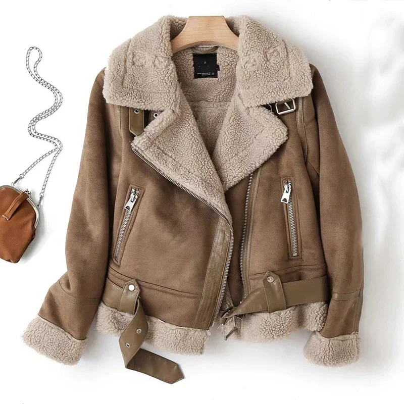 2021 Women's Jacket Lamb Wool Winter Thickened Locomotive Lapel Female Coat Fur Long Sleeved Loose Belt Warm
2021 Women's Jacket Lamb Wool Winter Thickened Locomotive Lapel Female Coat Fur Long Sleeved Loose Belt Warm