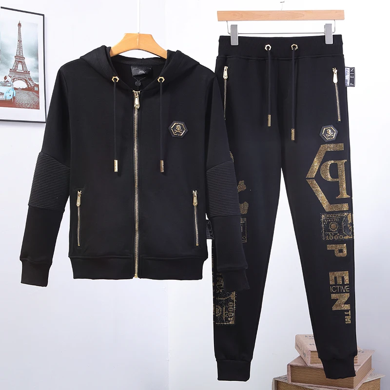 sweater suit men's coin hot diamond Plein trend hooded cardigan pants PP 2-piece sports suit men's letter hot drilling
sweater suit men's coin hot diamond Plein trend hooded cardigan pants PP 2-piece sports suit men's letter hot drilling