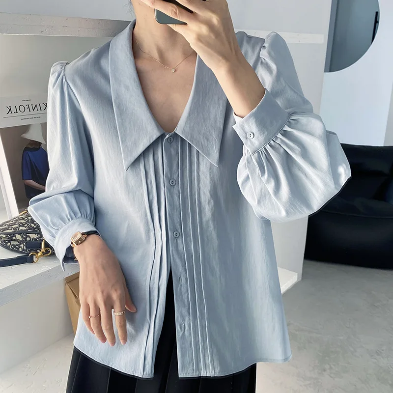 ZAWAHIKI Korean Turn-down Collar Women's Shirt Spring 2021 Elegant Folds Solid Tops Single Breasted Long Sleeve Fashion Blouses
ZAWAHIKI Korean Turn-down Collar Women's Shirt Spring 2021 Elegant Folds Solid Tops Single Breasted Long Sleeve Fashion Blouses