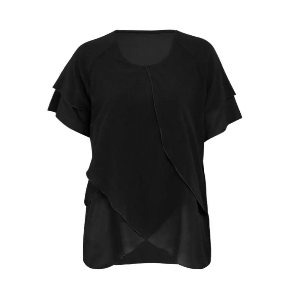 Women Chiffon Layered Casual Short Sleeve Plus Size Solid Ruffles Blouse Top 
Women Chiffon Layered Casual Short Sleeve Plus Size Solid Ruffles Blouse Top