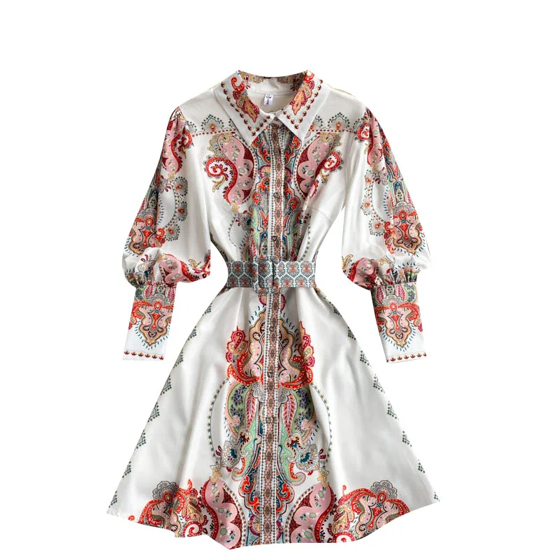 Spring New Long-sleeved Shirt Vestidos Female Lapel Lantern Sleeve Retro Totem Print Slim Temperament Mini Dress GK617
Spring New Long-sleeved Shirt Vestidos Female Lapel Lantern Sleeve Retro Totem Print Slim Temperament Mini Dress GK617