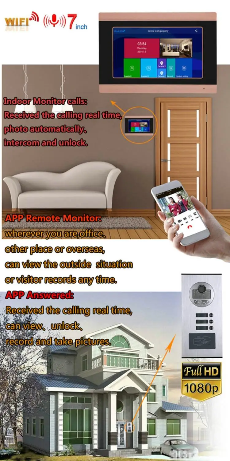 7inch Record Wired Wifi Video Intercom 2 Apartments Doorphone System with RFID 1080P Doorbell Camera+ Electric Strike Lock
7inch Record Wired Wifi Video Intercom 2 Apartments Doorphone System with RFID 1080P Doorbell Camera+ Electric Strike Lock