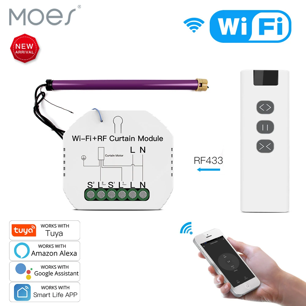 WiFi RF Smart Curtain Module Switch for Electric Roller Shutter Motor Tuya Wireless Remote Control Work with Alexa Google Home
WiFi RF Smart Curtain Module Switch for Electric Roller Shutter Motor Tuya Wireless Remote Control Work with Alexa Google Home