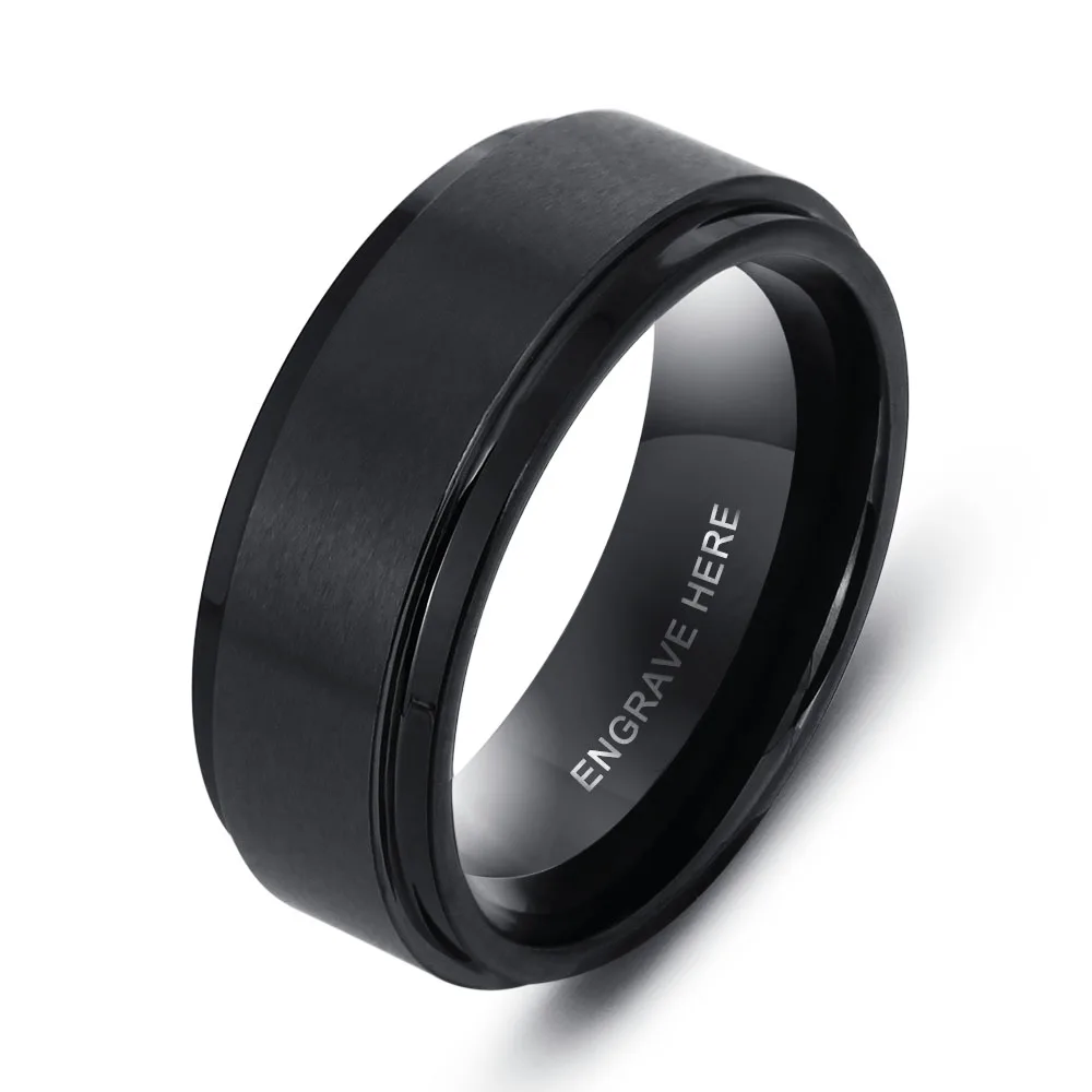 Фото Мужские обручальные кольца из нержавеющей стали с гравировкой черные 8 мм
