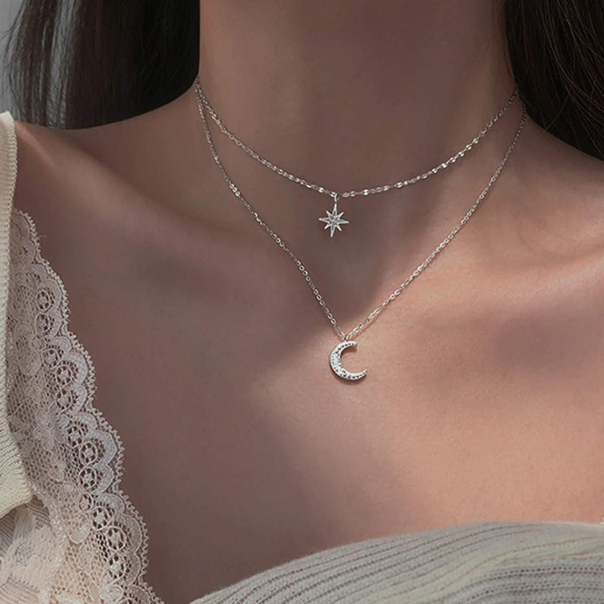 Sindlan Double Layer Kpop Silver Color Crystal Moon Necklace for Women Punk Vintage Chain Star Female Y2k Cute Fashion Jewelry
Sindlan Double Layer Kpop Silver Color Crystal Moon Necklace for Women Punk Vintage Chain Star Female Y2k Cute Fashion Jewelry