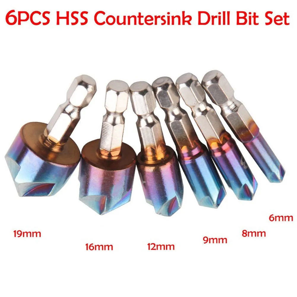 6PCS 90 Degree Countersink Drill Chamfer 5 Flute 1/4 Hex Shank Drill Bit 6-19mm Blue Coated Wood Cutter Woodworking Tool
6PCS 90 Degree Countersink Drill Chamfer 5 Flute 1/4 Hex Shank Drill Bit 6-19mm Blue Coated Wood Cutter Woodworking Tool