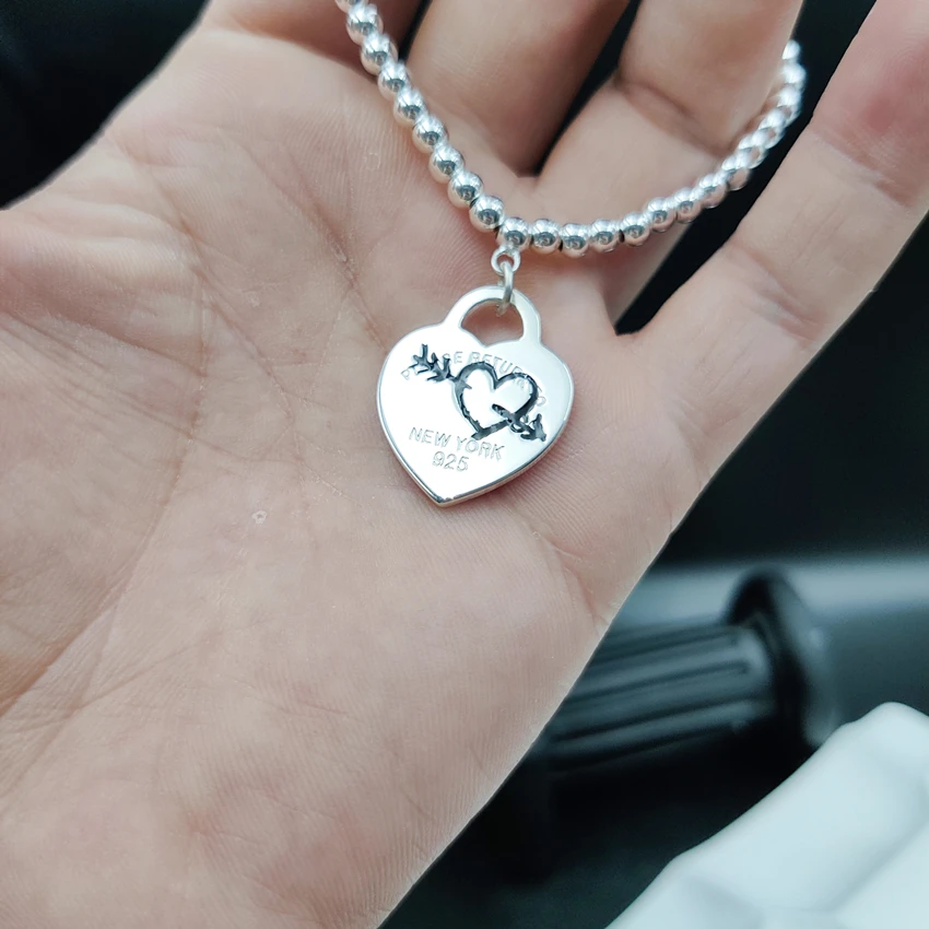 925 Sterling Silver 4/8mm Bead Bracelet Women's Classic Arrow Heart Pattern Heart Charm Bead Chain All-Match Jewelry Gift
925 Sterling Silver 4/8mm Bead Bracelet Women's Classic Arrow Heart Pattern Heart Charm Bead Chain All-Match Jewelry Gift