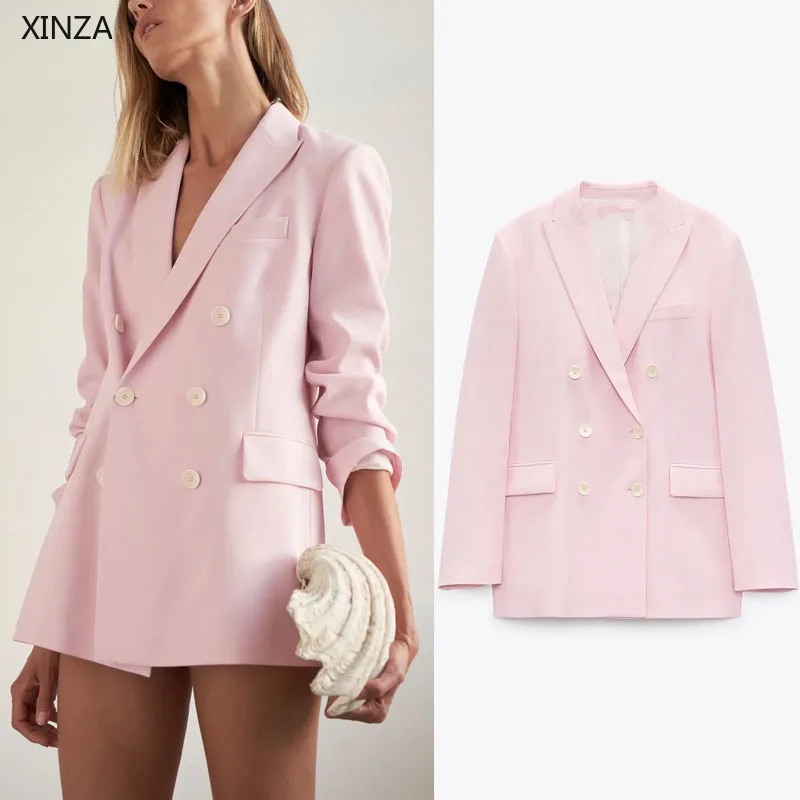 Женский винтажный двубортный Блейзер Za, розовый пиджак на пуговицах с длинным рукавом, верхняя одежда с накладными карманами, 2021
Женский винтажный двубортный Блейзер Za, розовый пиджак на пуговицах с длинным рукавом, верхняя одежда с накладными карманами, 2021