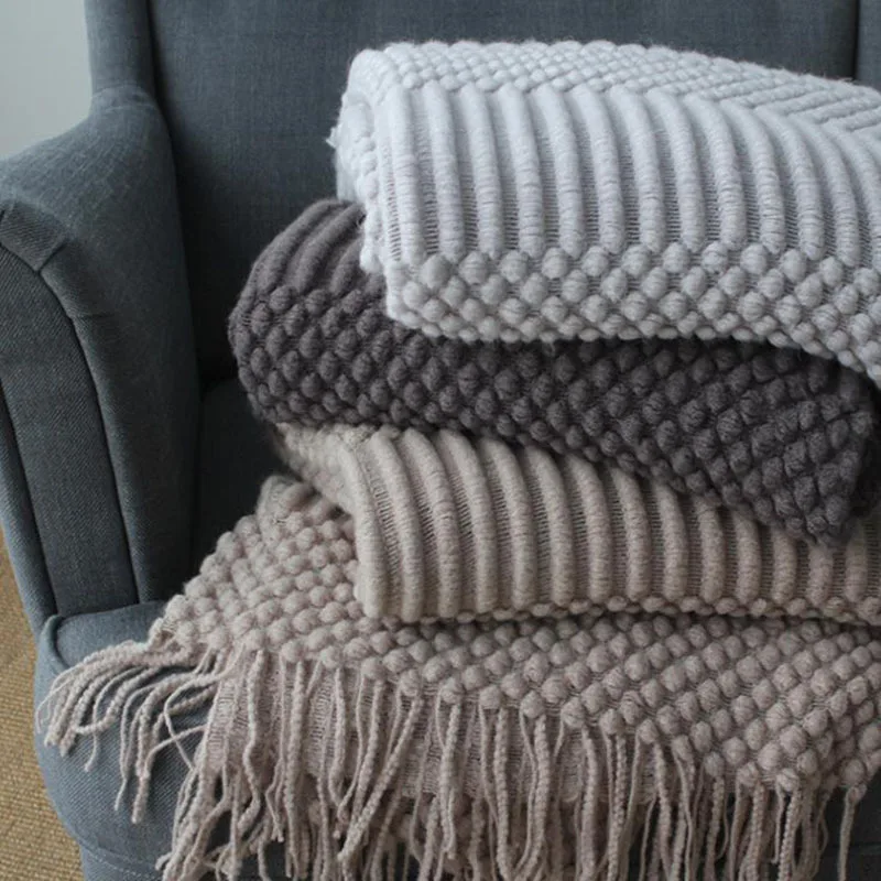 Nordic Solid Color Sofa Blanket Boho Tassel Knitted Throw Blanket For Room Hotel Office Shawl Blanket Home Bedding Autunm Winter
Nordic Solid Color Sofa Blanket Boho Tassel Knitted Throw Blanket For Room Hotel Office Shawl Blanket Home Bedding Autunm Winter