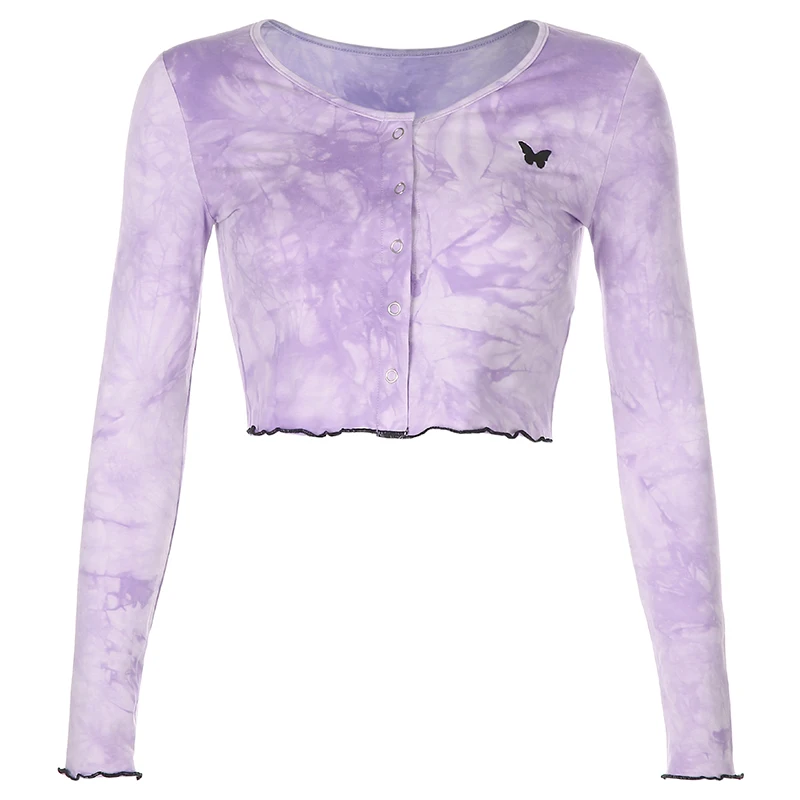 Korean Fashion Tie-dye Graphic T-shirts Tops Sexy Navel Wave Side Embroidery Long Sleeve Button Cardigan Casual Women Clothing
Korean Fashion Tie-dye Graphic T-shirts Tops Sexy Navel Wave Side Embroidery Long Sleeve Button Cardigan Casual Women Clothing