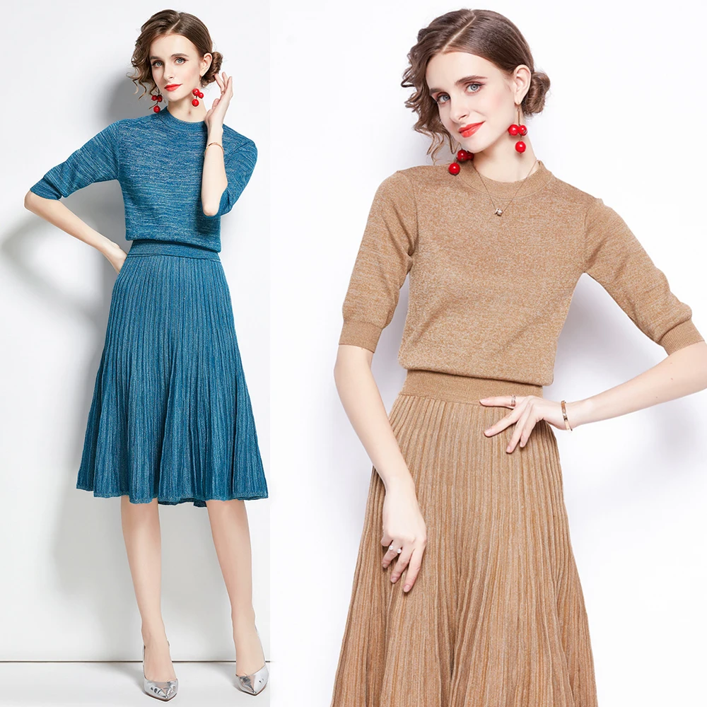 Make spot early autumn bright silk knitting contracted temperament pleated skirt 2 piece suit fashion
Make spot early autumn bright silk knitting contracted temperament pleated skirt 2 piece suit fashion