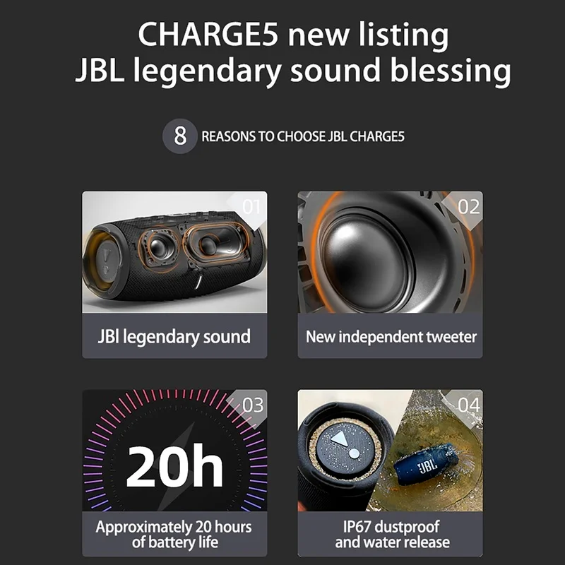 Charge 5 Wireless Bluetooth 5.1 Portable IP67 Waterproof Speaker Boombox 2 Music Hifi Bass Sound Box Flip Bluetooth Speakers
Charge 5 Wireless Bluetooth 5.1 Portable IP67 Waterproof Speaker Boombox 2 Music Hifi Bass Sound Box Flip Bluetooth Speakers