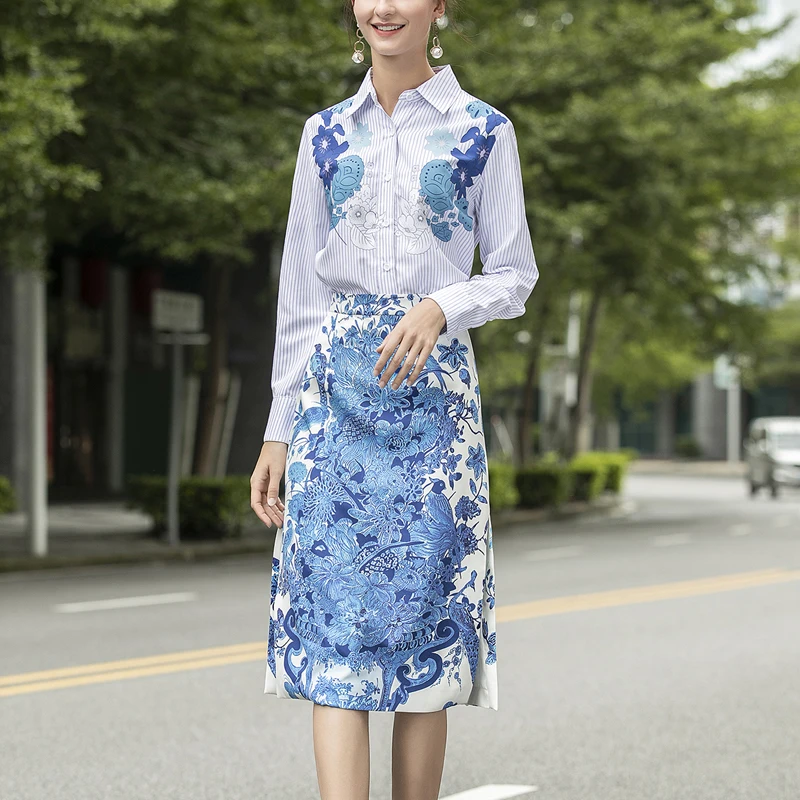 2020 Fall New Style Bohemian Retro Print Long Sleeve Shirt Slim Fit Temperament Elegant Half Skirt Women'S Two-Piece Suit
2020 Fall New Style Bohemian Retro Print Long Sleeve Shirt Slim Fit Temperament Elegant Half Skirt Women'S Two-Piece Suit