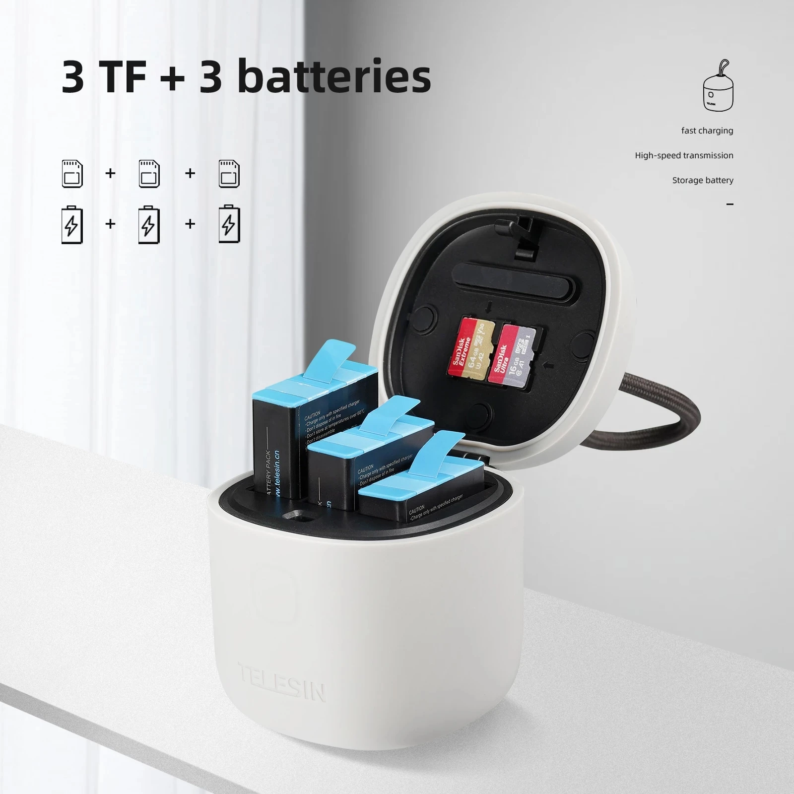 TELESIN 3Pack 1750mAh Battery For GoPro 9 10 3 Ways Charger TF Card Reader Storage Charging Box for GoPro Hero 9 10 Accessories
TELESIN 3Pack 1750mAh Battery For GoPro 9 10 3 Ways Charger TF Card Reader Storage Charging Box for GoPro Hero 9 10 Accessories