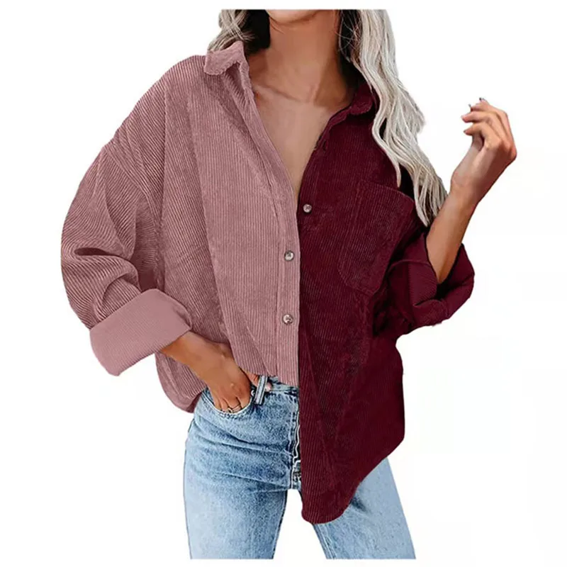 Corduroy Long Sleeve Women Shirts Autumn Winter Pullovers Fashion Streetwear Casual Turn-down Collar Patchwork Print T shirt Top
Corduroy Long Sleeve Women Shirts Autumn Winter Pullovers Fashion Streetwear Casual Turn-down Collar Patchwork Print T shirt Top