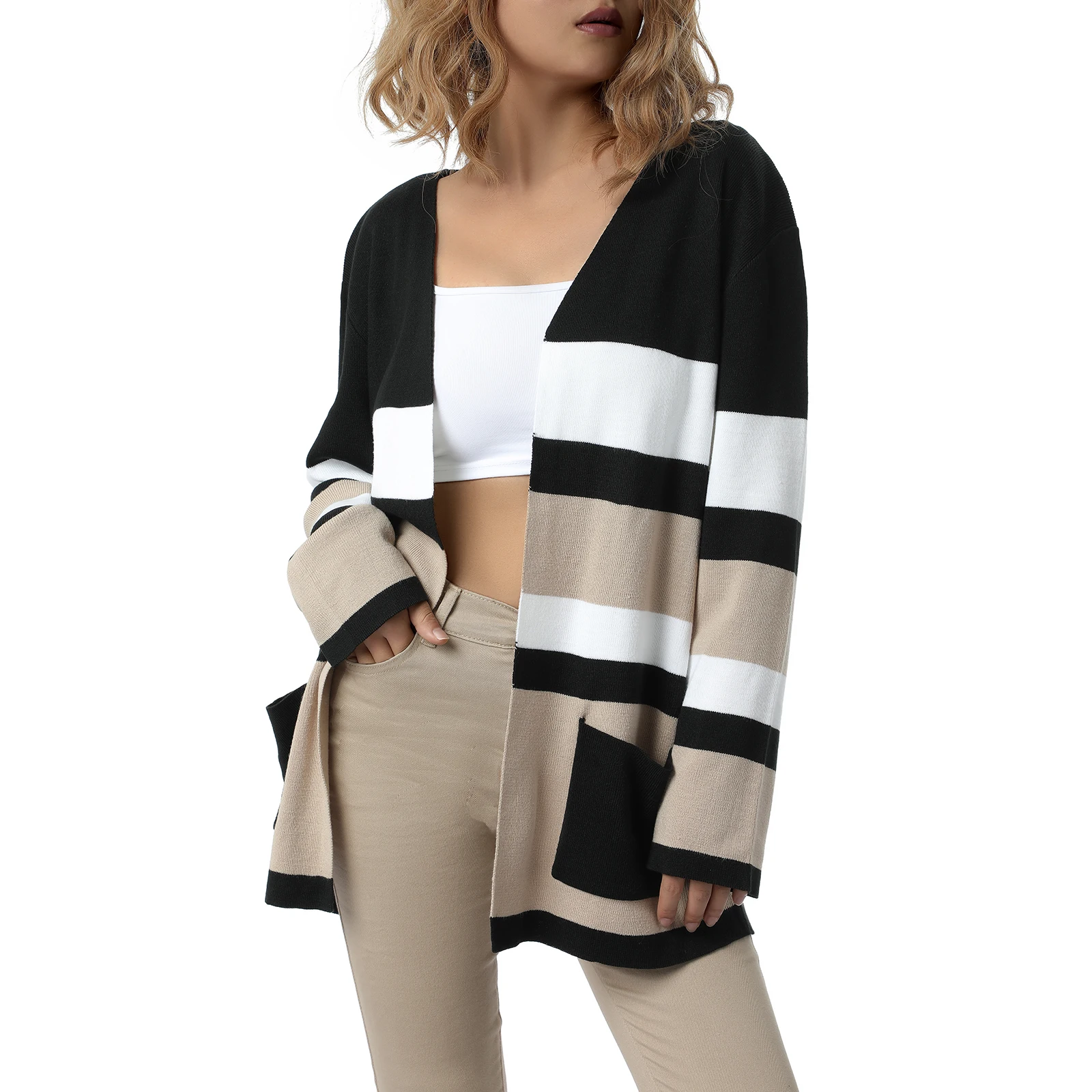 Ladies Spring Autumn Knitwear, Girls Leisure Style Mixed Color Stripe Long Sleeve Knitted Coat Casual Slim Cardigan Sweater
Ladies Spring Autumn Knitwear, Girls Leisure Style Mixed Color Stripe Long Sleeve Knitted Coat Casual Slim Cardigan Sweater