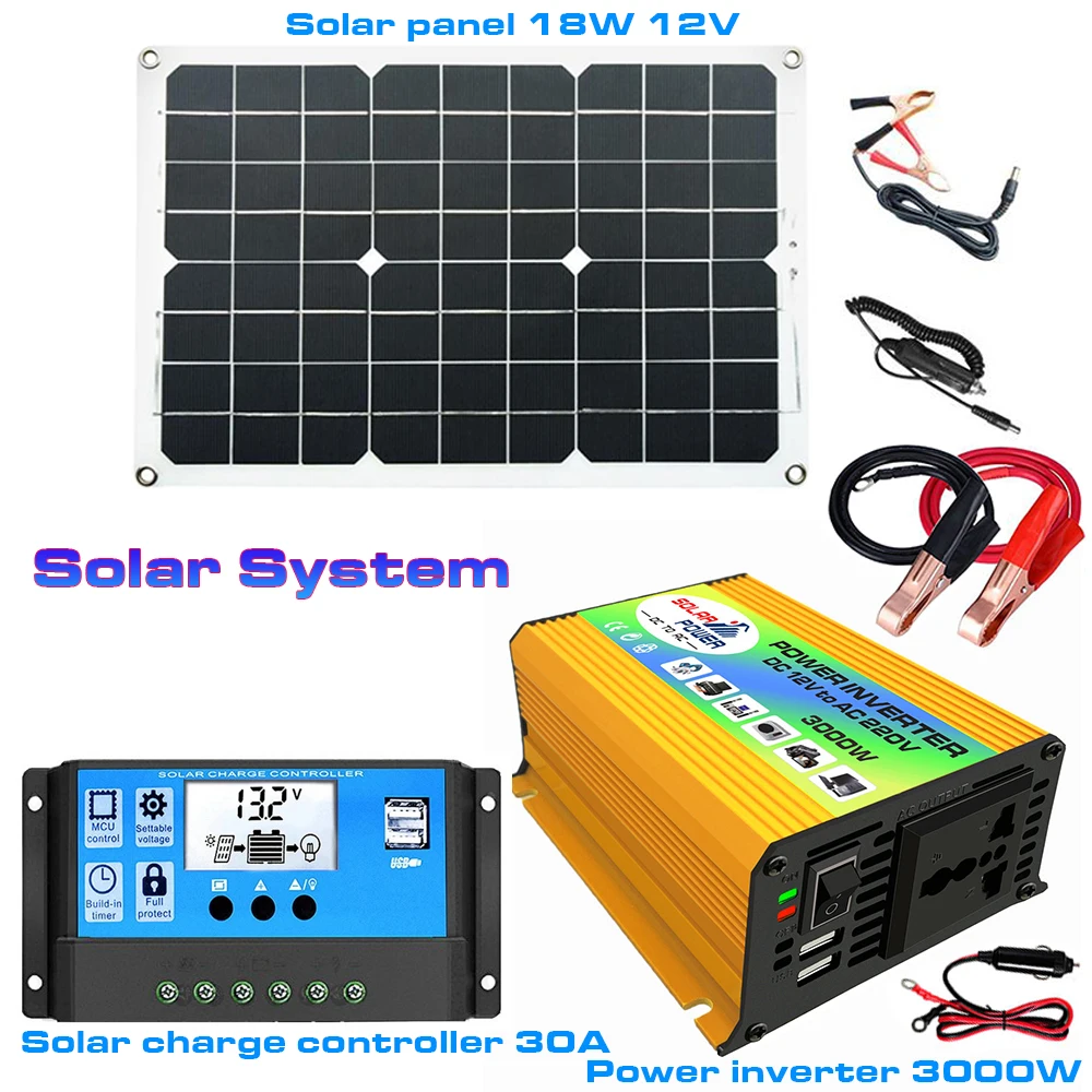 Power System = Solar Power Inverter Converter DC 12v to AC 220v / 110v 300w + Solar Panel 18w 12v / USB 5v + Controller 30A
Power System = Solar Power Inverter Converter DC 12v to AC 220v / 110v 300w + Solar Panel 18w 12v / USB 5v + Controller 30A