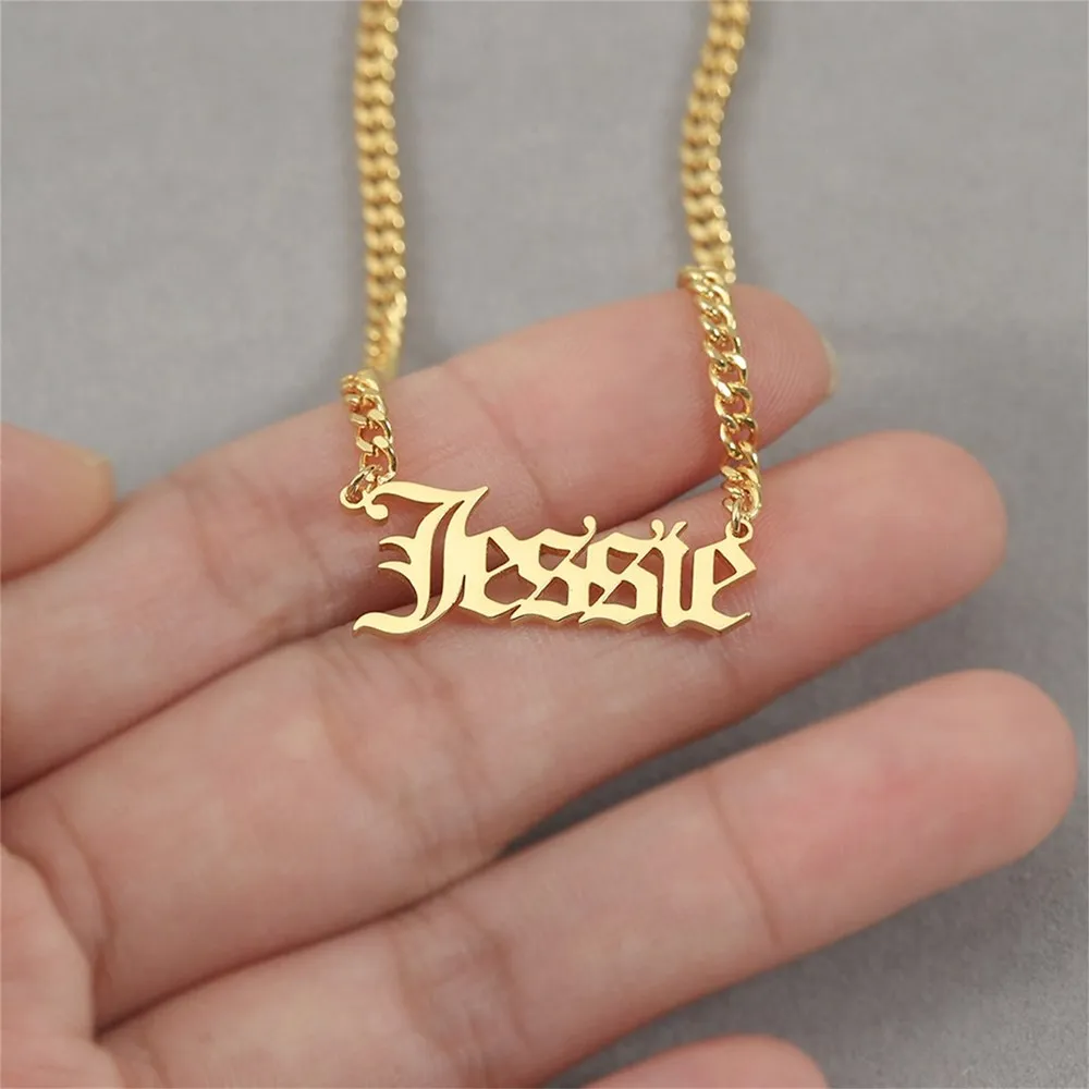 Custom Old English Name Necklace for Women Personalized Stainless Steel Gold Cuban Chain Custom Choker Necklaces Birthday Gifts
Custom Old English Name Necklace for Women Personalized Stainless Steel Gold Cuban Chain Custom Choker Necklaces Birthday Gifts