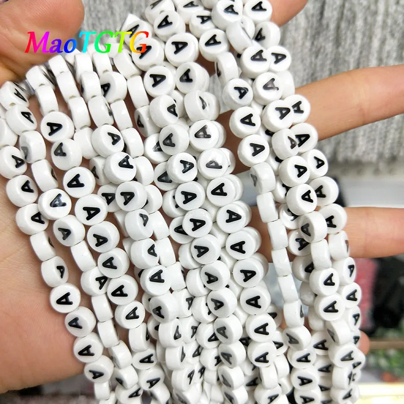 

Capital Letters Ceramic Beads For Jewelry Making Necklace Bracelet 4X8mm Flat Round DIY Letters Porcelain Beads Wholesale