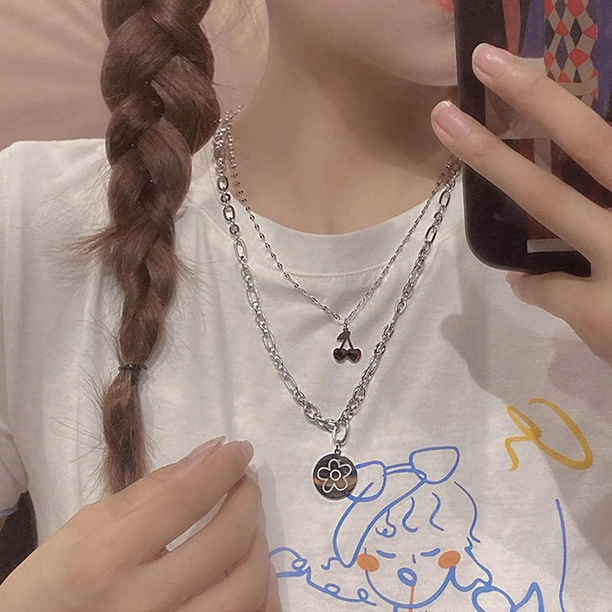 Sindlan 2 Layer Punk SIlver Color Chain Cherry Pendant Necklace for Women Kpop Cute Flower Stainless Steel Y2k Jewelry Collier
Sindlan 2 Layer Punk SIlver Color Chain Cherry Pendant Necklace for Women Kpop Cute Flower Stainless Steel Y2k Jewelry Collier