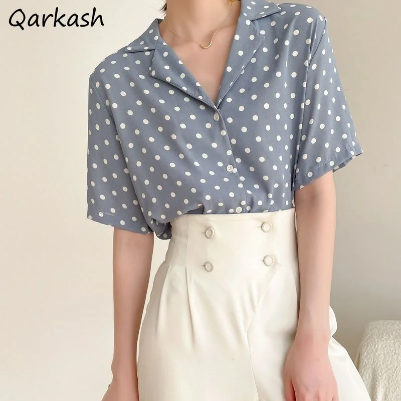 Shirts Women Elegant Turn-down Collar All-match Leisure Tops Female Street Hipster Retro Polka Dot Short Sleeve Office Ladies
Shirts Women Elegant Turn-down Collar All-match Leisure Tops Female Street Hipster Retro Polka Dot Short Sleeve Office Ladies