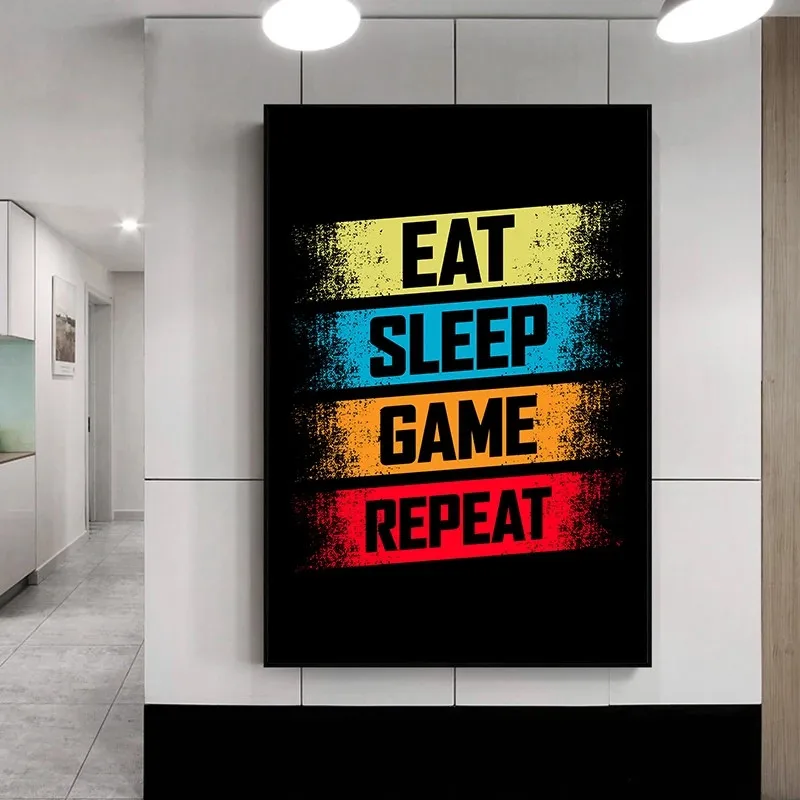 Video Game Wall Art Eat Sleep Game Repeat Letter Poster Canvas Painting Prints for Bedroom Playroom Decoration Cuadros
Video Game Wall Art Eat Sleep Game Repeat Letter Poster Canvas Painting Prints for Bedroom Playroom Decoration Cuadros