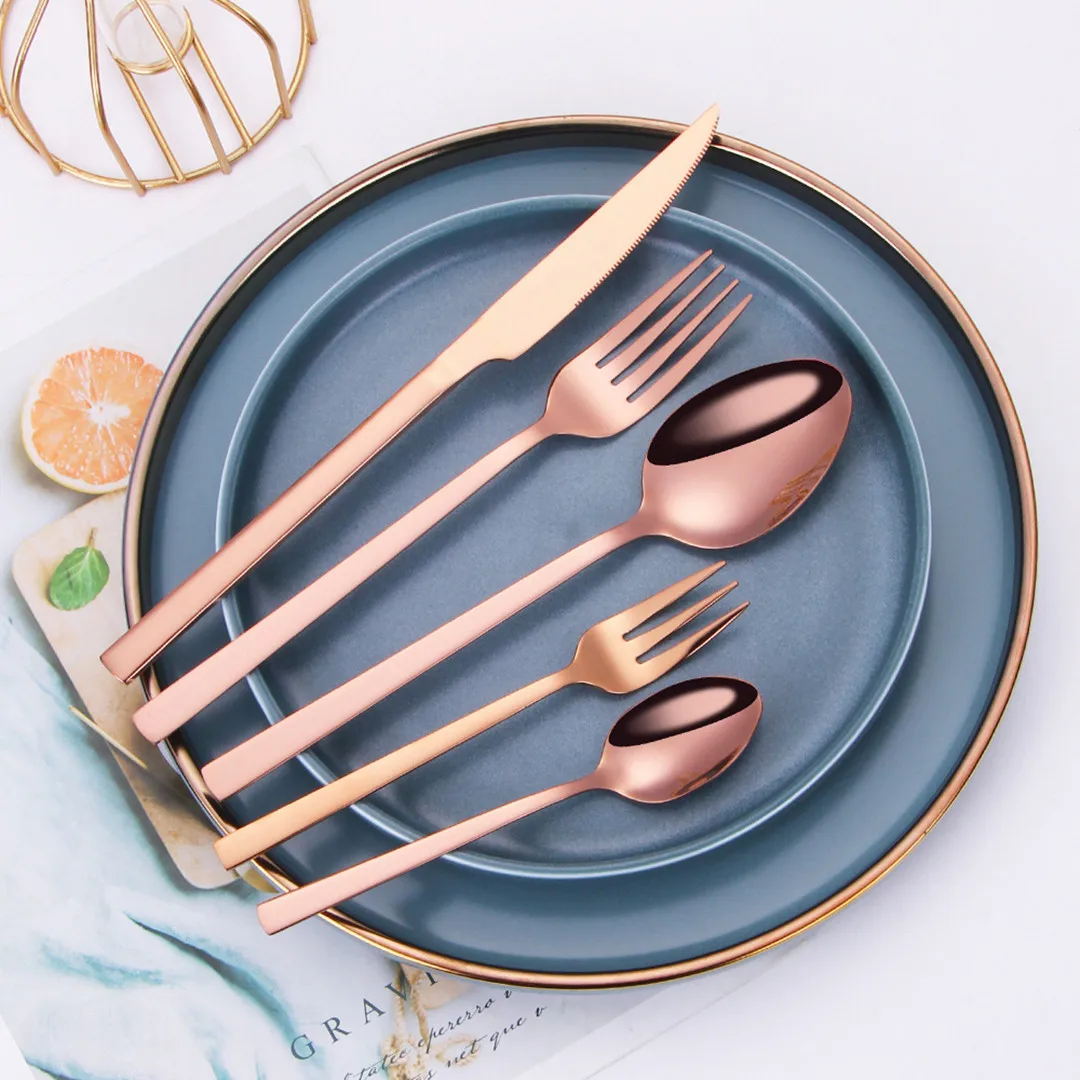 Kitchen Tableware Rose Gold Dinnerware Set 5Pcs Set Stainless Steel Cutlery Set 18/10 Forks Spoons Knives Silverware Flatware
Kitchen Tableware Rose Gold Dinnerware Set 5Pcs Set Stainless Steel Cutlery Set 18/10 Forks Spoons Knives Silverware Flatware