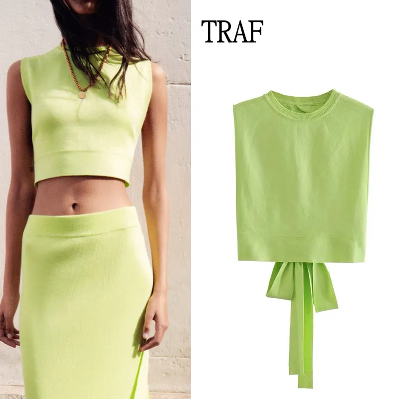 TRAF Women Crop Tops 2021 Summer Solid Sexy Backless Strap Knit Top Woman Sleeveless Elegant Streetwear Off Shoulder Top
TRAF Women Crop Tops 2021 Summer Solid Sexy Backless Strap Knit Top Woman Sleeveless Elegant Streetwear Off Shoulder Top