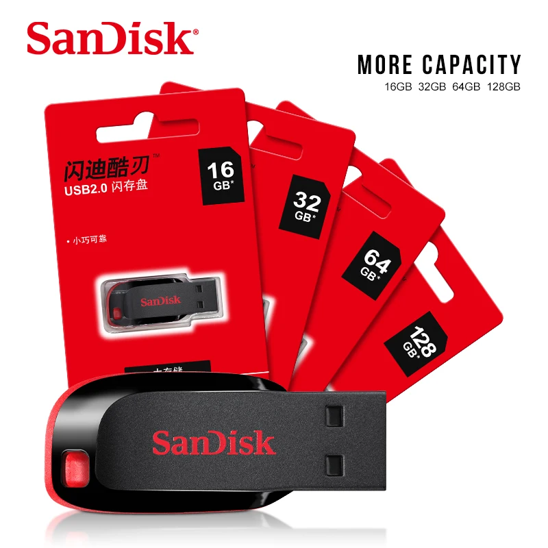 

100% Original SanDisk Cruzer Blade CZ50 USB Flash Drive 128GB 64GB 32GB 16GB Pen Drive USB 2.0 Support official verification