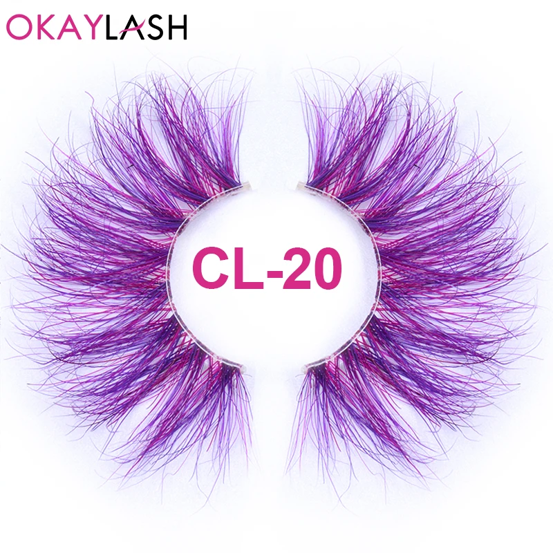 OKAYLASH 25 мм длинные фиолетовые и розовые цвета настоящие норковые косметические