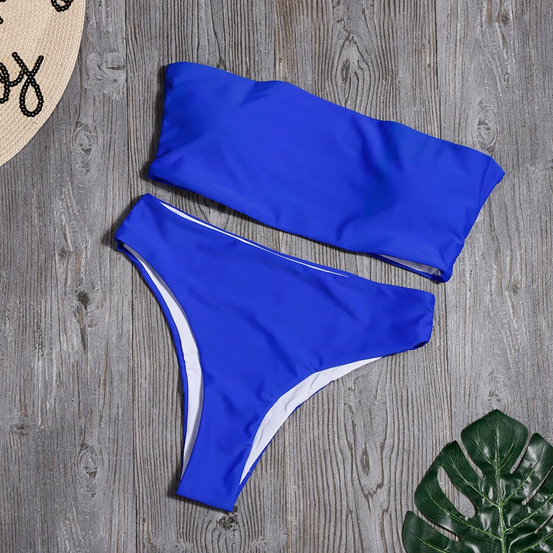 Lefeel Solid Bikinis Set High Waist Swimwear Women Swimsuit Tube Top Backless Bathing Suits Beach Wear 2020 New Style | Купальники и