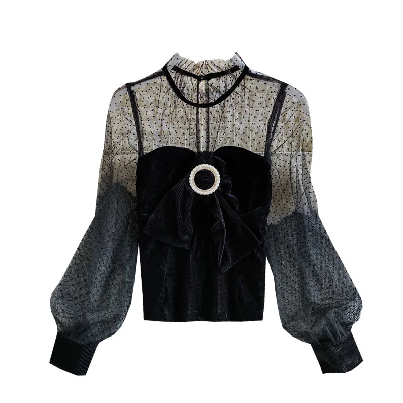 sweet bowknot concatenation wave point net yarn long sleeve shirt, cultivate morality show thin lantern sleeve blouse
sweet bowknot concatenation wave point net yarn long sleeve shirt, cultivate morality show thin lantern sleeve blouse