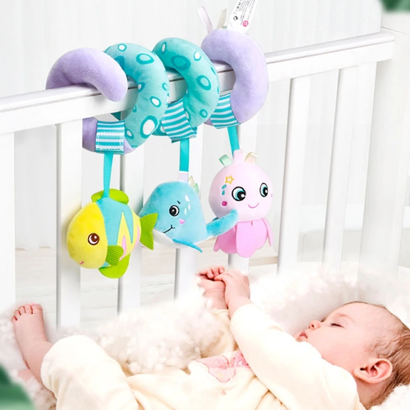 

Cute Hanging Characters Bright Color Attract Baby Attention Removable Stroller Plush Attaches Easy Around Crib Bed Toy