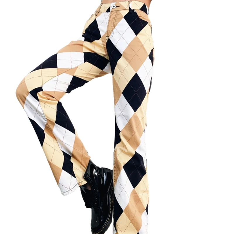 Women Mid Waisted Harajuku Long Pants 90s Vintage Argyle Plaid Printed Straight Leg Trousers Casual Loose Baggy Streetwear with
Women Mid Waisted Harajuku Long Pants 90s Vintage Argyle Plaid Printed Straight Leg Trousers Casual Loose Baggy Streetwear with
