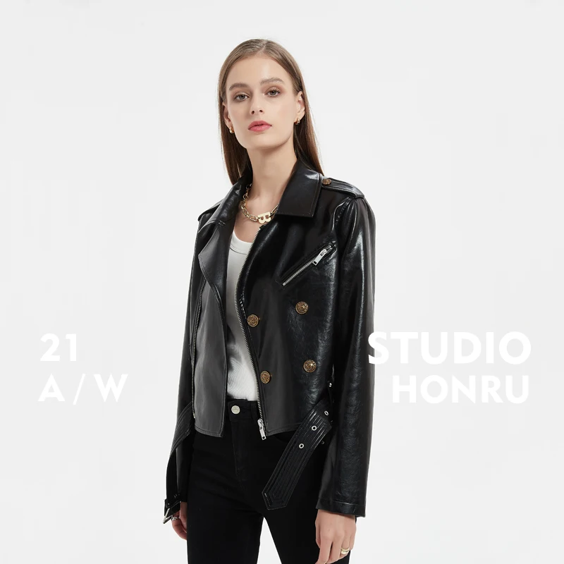 Fashion Double Breasted metal buttons Pu Leather Jackets Female Street locomotive Leather Jackets Windproof Leather Coat WY635
Fashion Double Breasted metal buttons Pu Leather Jackets Female Street locomotive Leather Jackets Windproof Leather Coat WY635